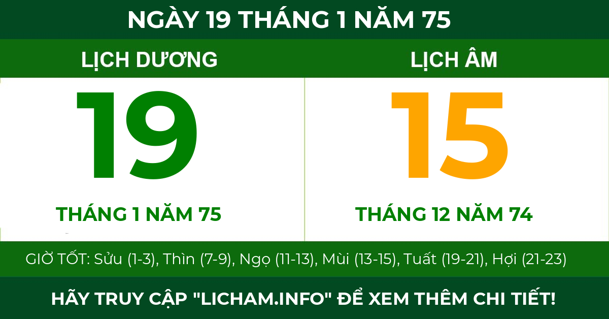 lịch âm ngày 19 tháng 1 năm 75
