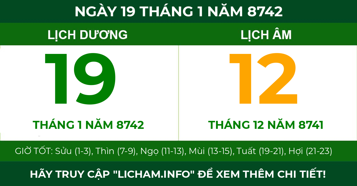 lịch âm ngày 19 tháng 1 năm 8742