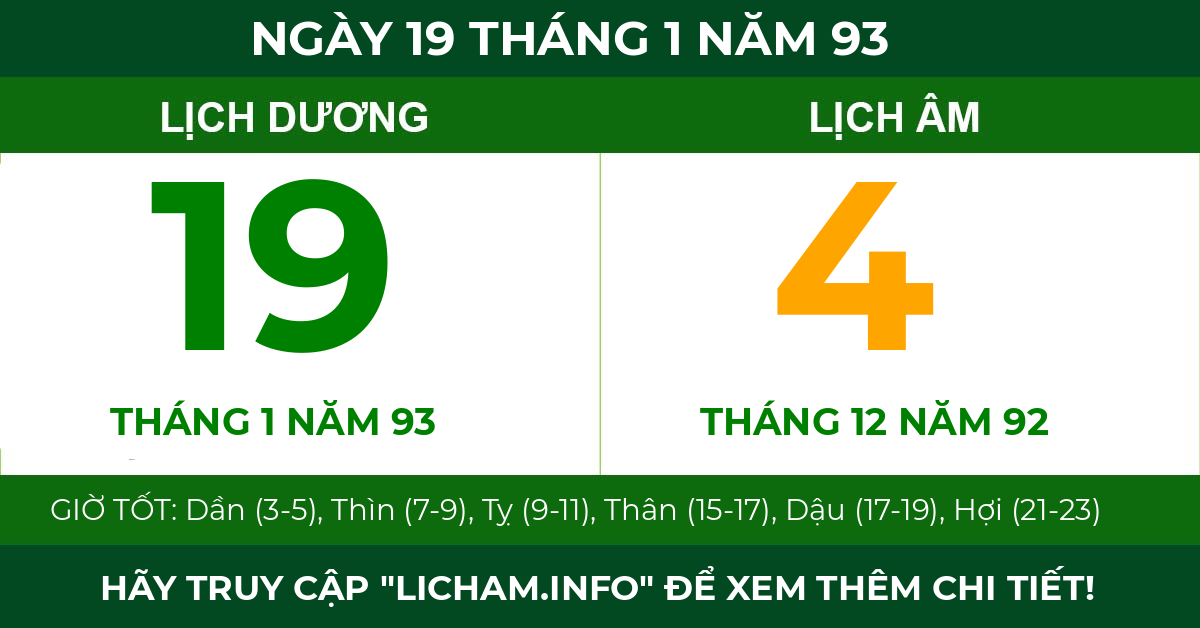 lịch âm ngày 19 tháng 1 năm 93