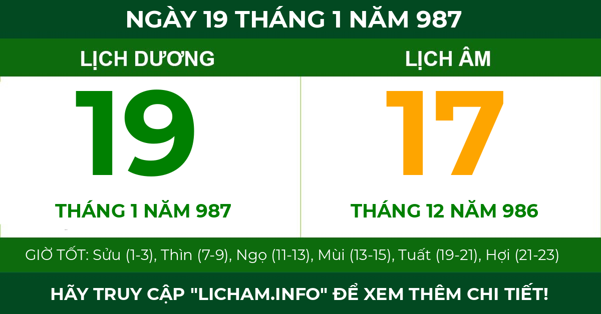 lịch âm ngày 19 tháng 1 năm 987