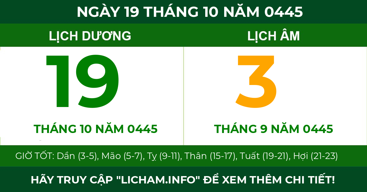 lịch âm ngày 19 tháng 10 năm 0445