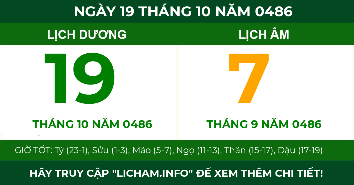 lịch âm ngày 19 tháng 10 năm 0486