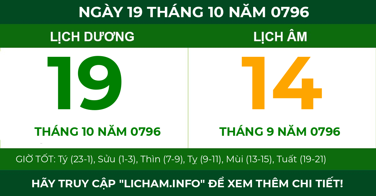 lịch âm ngày 19 tháng 10 năm 0796