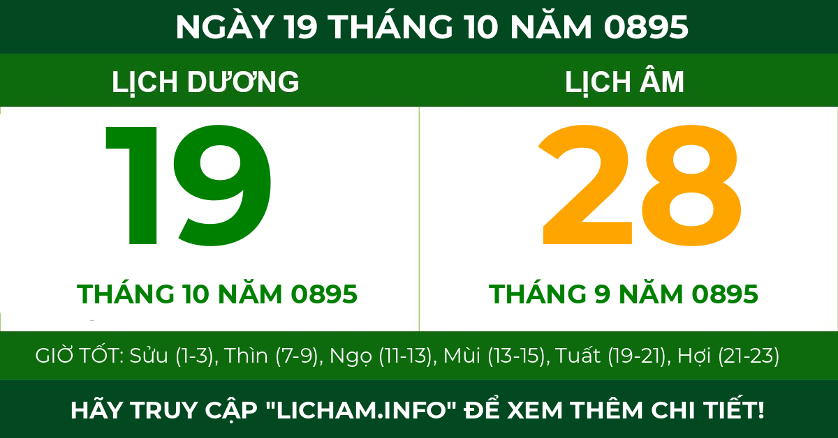 lịch âm ngày 19 tháng 10 năm 0895