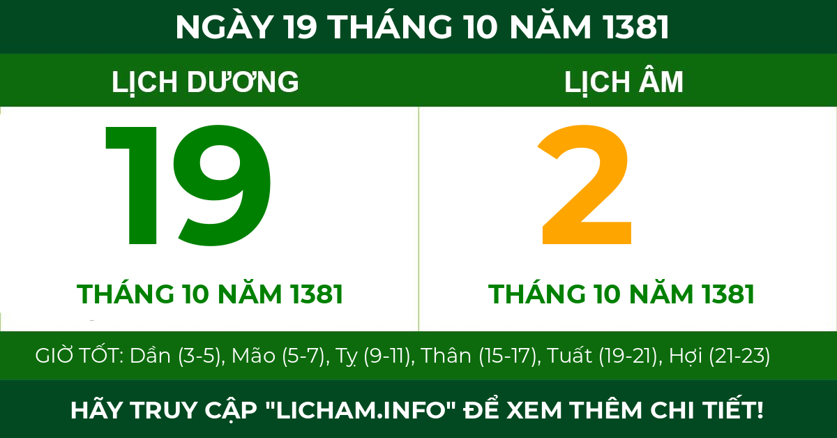 lịch âm ngày 19 tháng 10 năm 1381