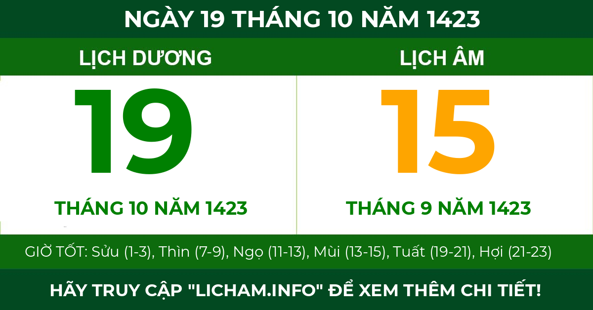 lịch âm ngày 19 tháng 10 năm 1423