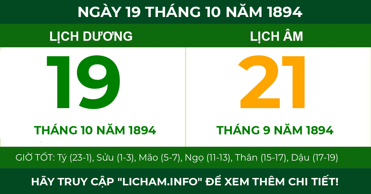 lịch âm ngày 19 tháng 10 năm 1894