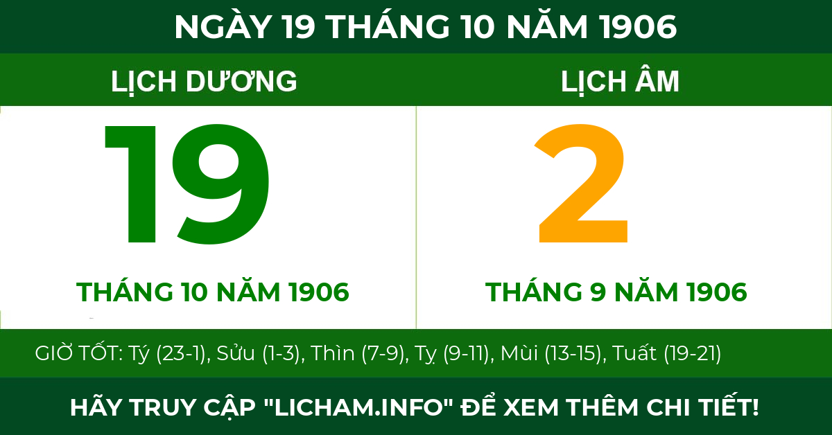 lịch âm ngày 19 tháng 10 năm 1906