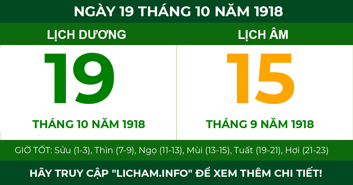 lịch âm ngày 19 tháng 10 năm 1918