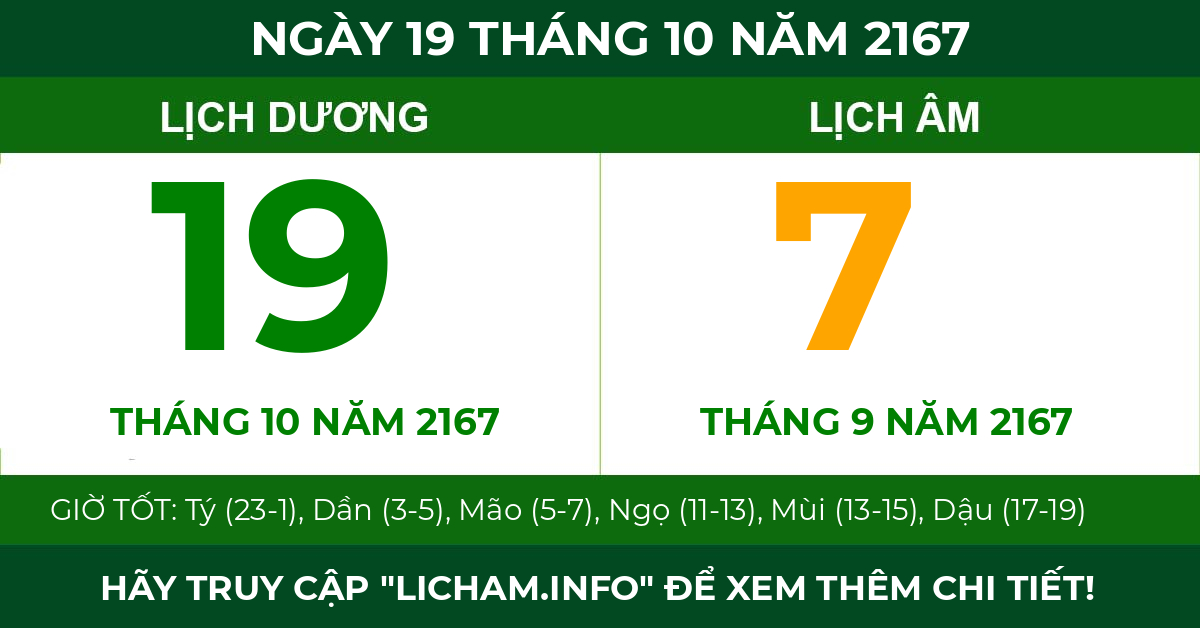 lịch âm ngày 19 tháng 10 năm 2167