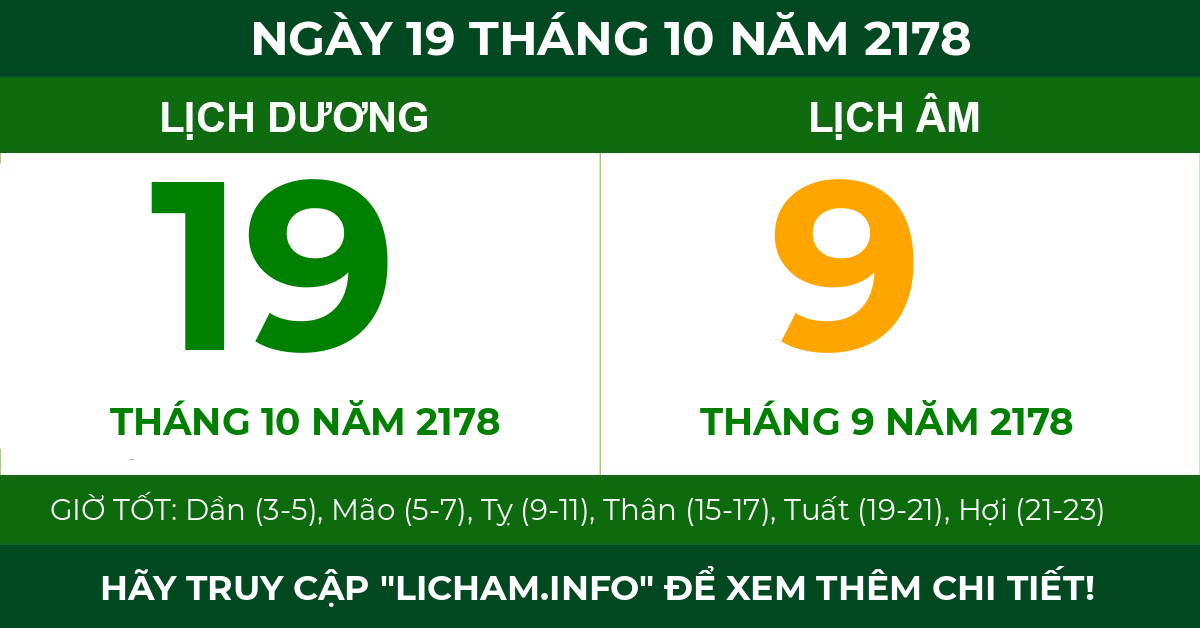 lịch âm ngày 19 tháng 10 năm 2178