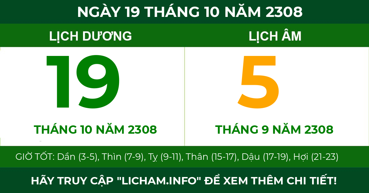 lịch âm ngày 19 tháng 10 năm 2308