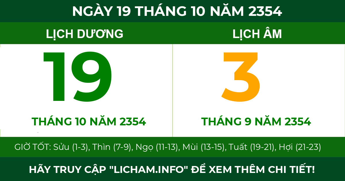 lịch âm ngày 19 tháng 10 năm 2354
