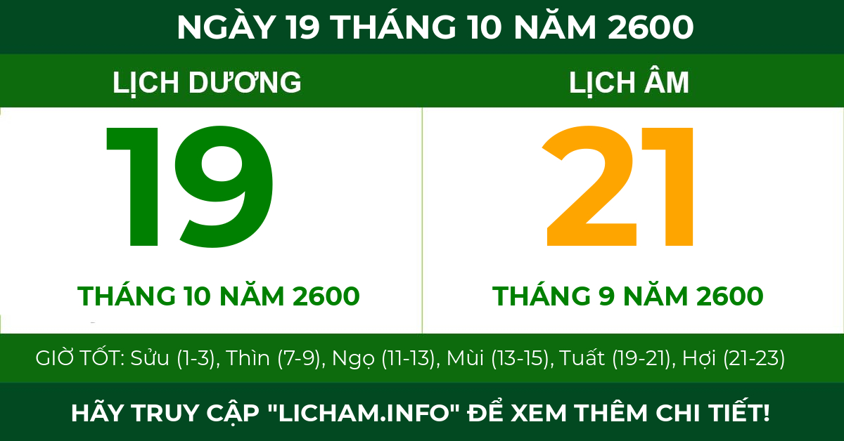 lịch âm ngày 19 tháng 10 năm 2600