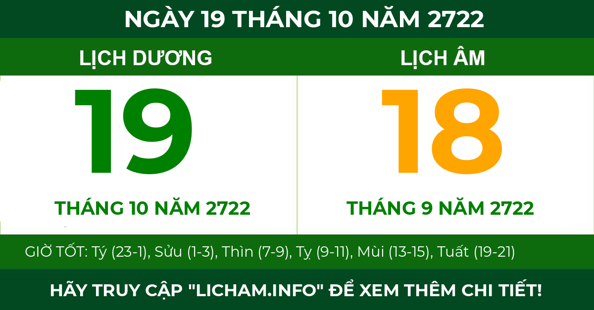 lịch âm ngày 19 tháng 10 năm 2722
