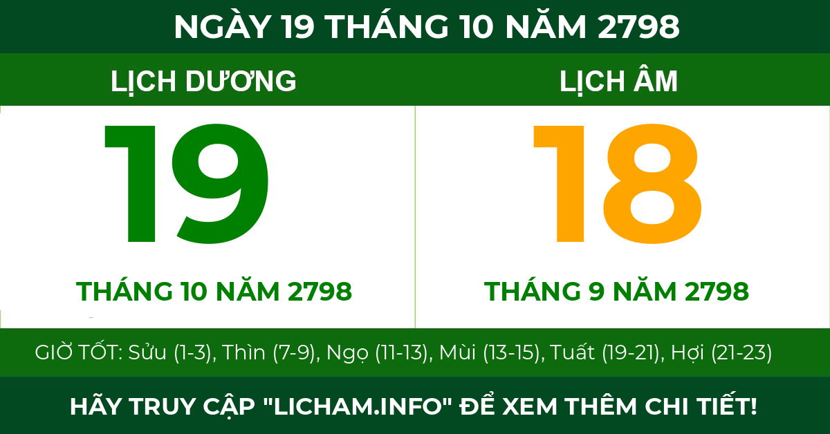 lịch âm ngày 19 tháng 10 năm 2798