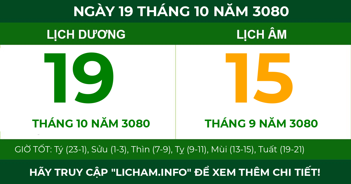 lịch âm ngày 19 tháng 10 năm 3080