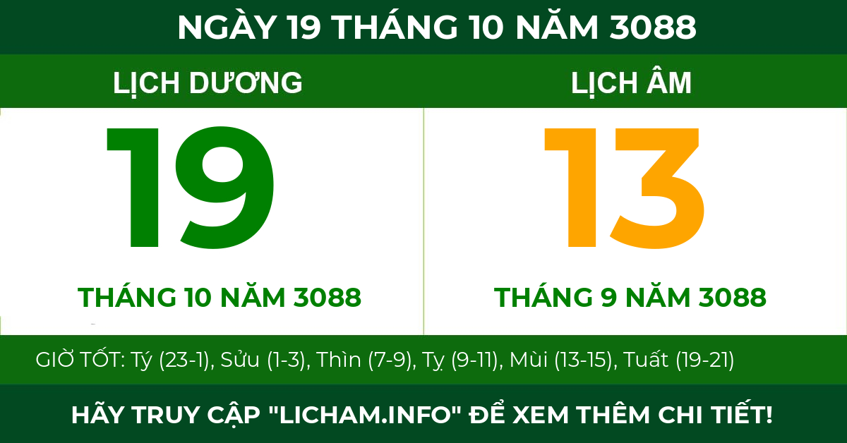 lịch âm ngày 19 tháng 10 năm 3088