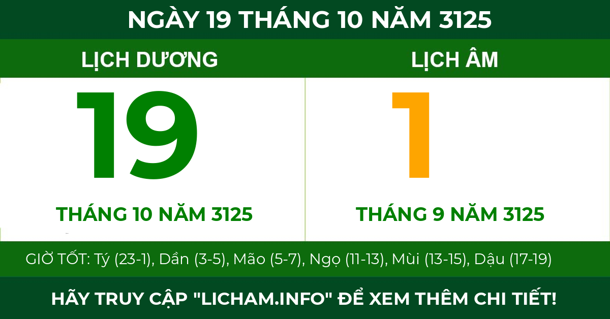 lịch âm ngày 19 tháng 10 năm 3125