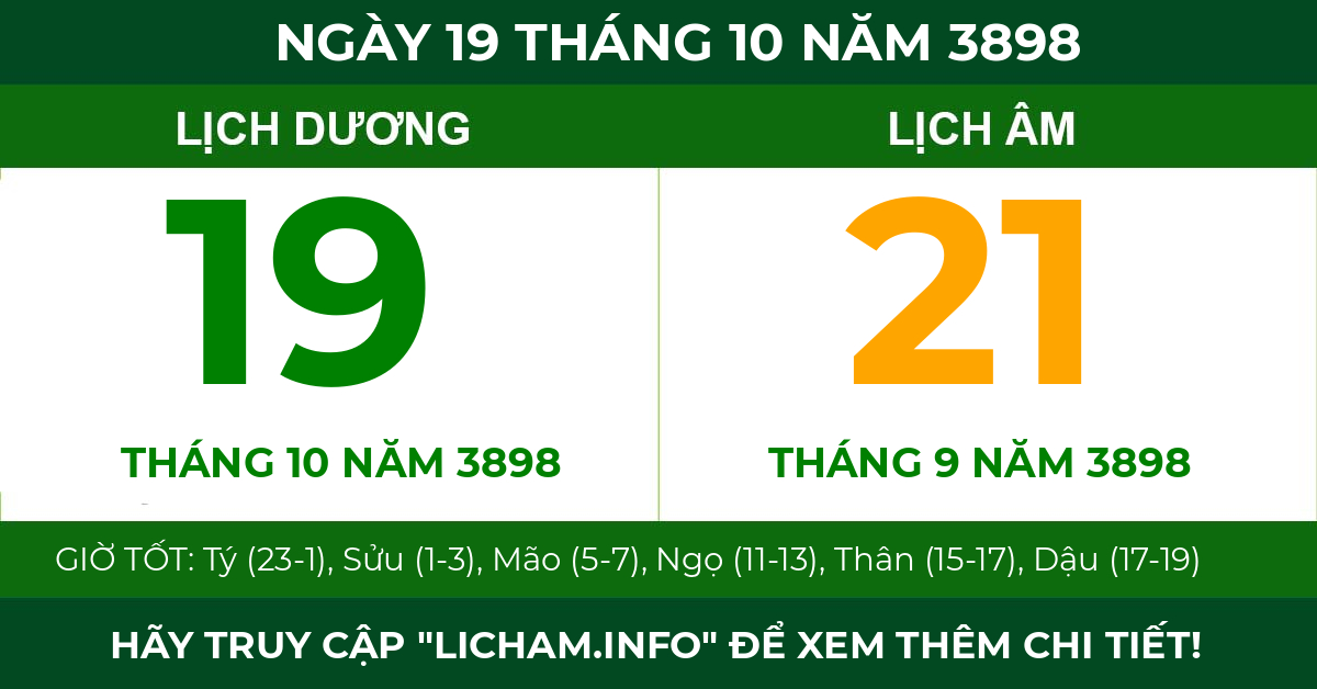 lịch âm ngày 19 tháng 10 năm 3898