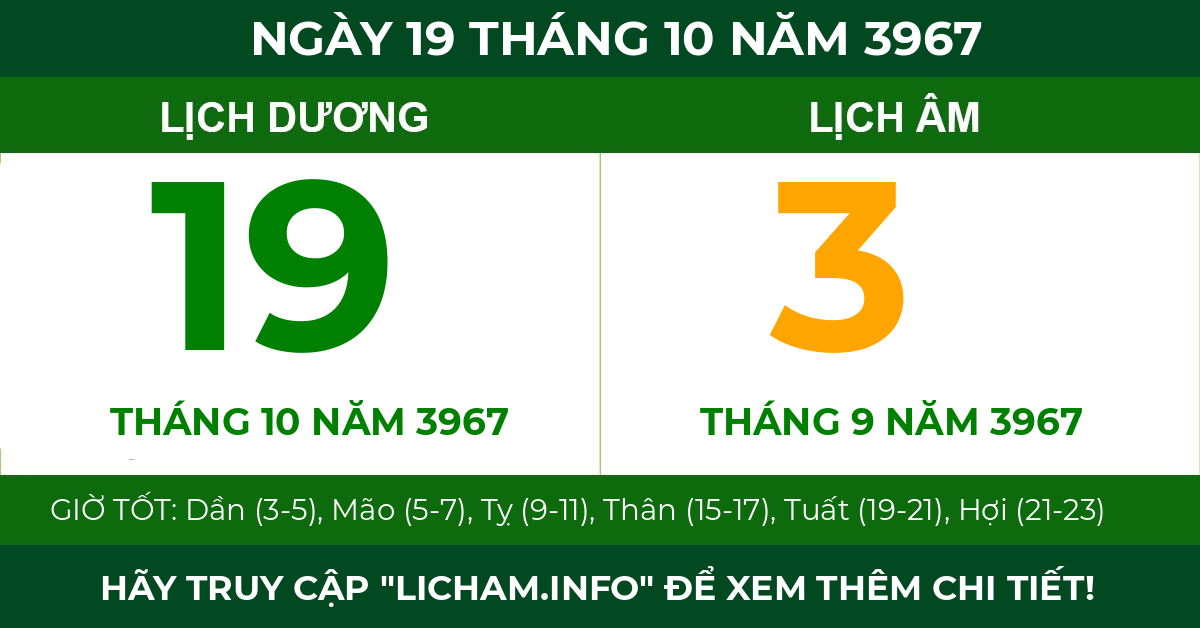 lịch âm ngày 19 tháng 10 năm 3967