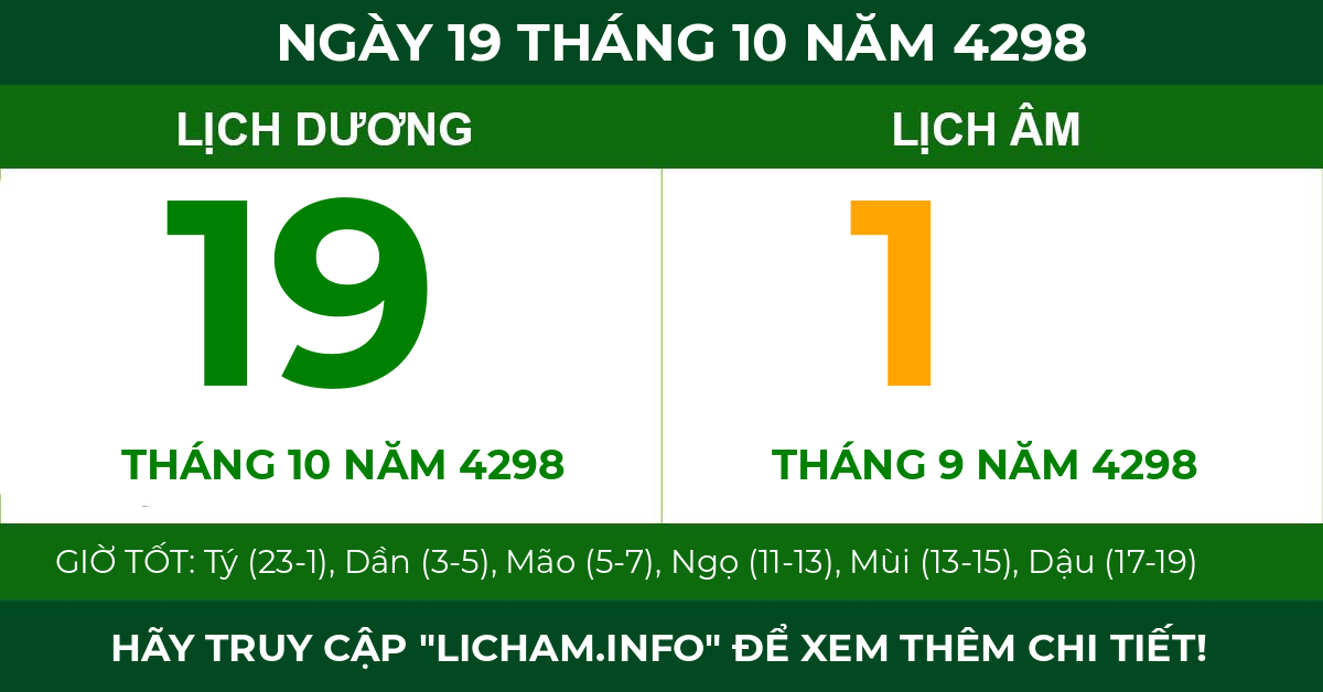 lịch âm ngày 19 tháng 10 năm 4298