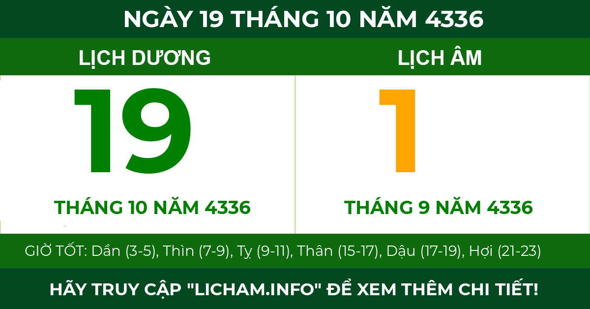 lịch âm ngày 19 tháng 10 năm 4336