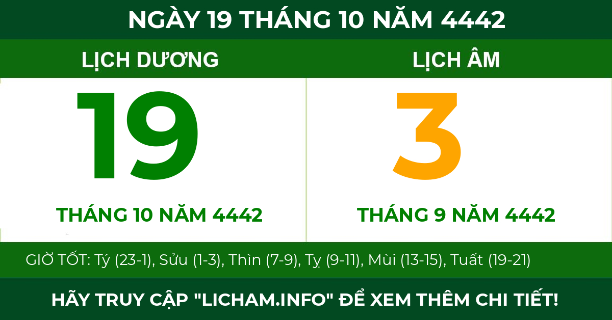 lịch âm ngày 19 tháng 10 năm 4442