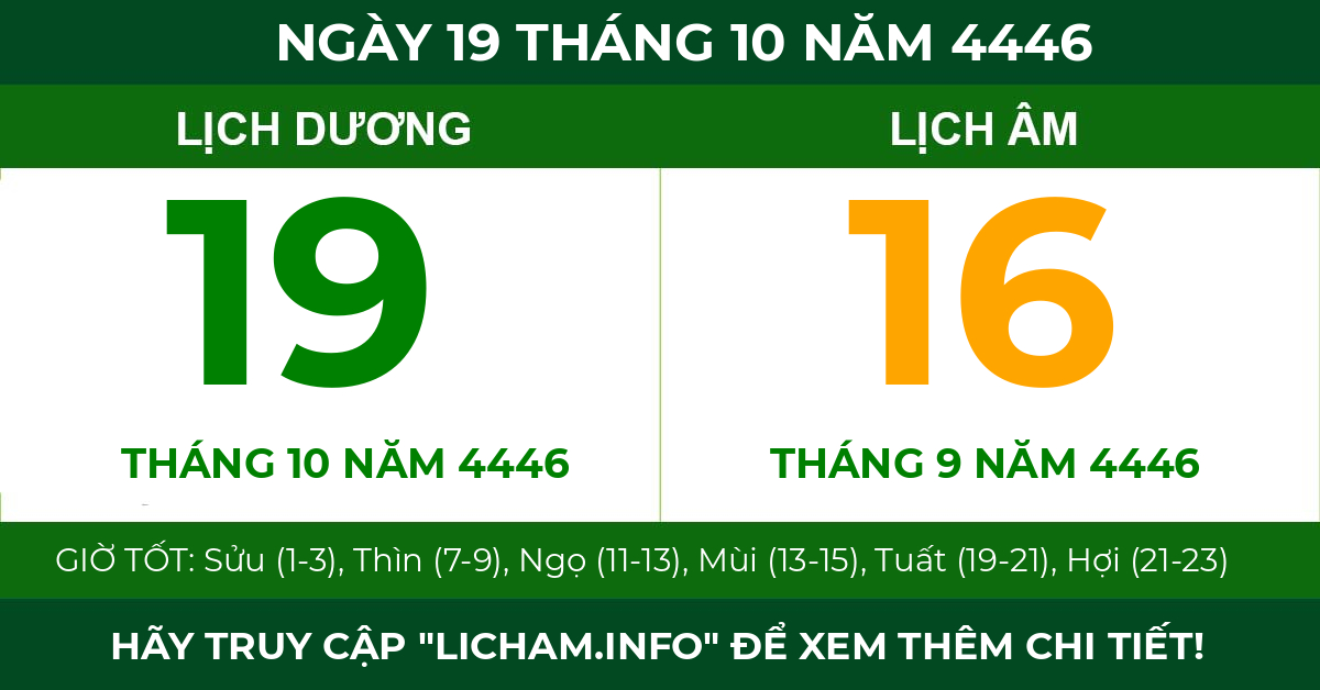 lịch âm ngày 19 tháng 10 năm 4446