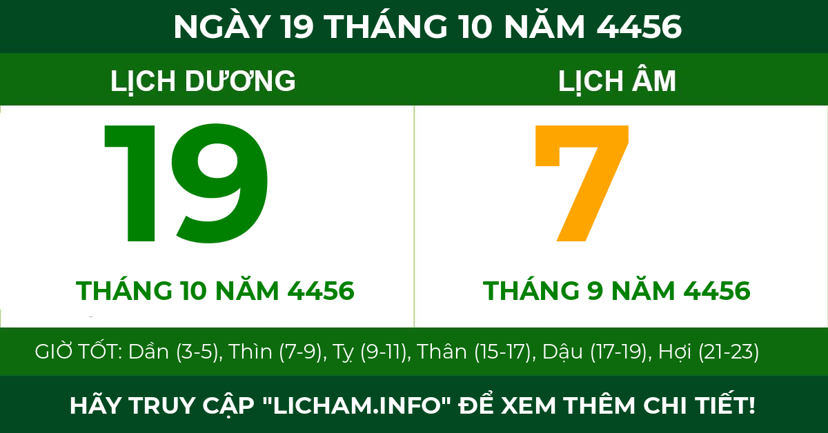 lịch âm ngày 19 tháng 10 năm 4456