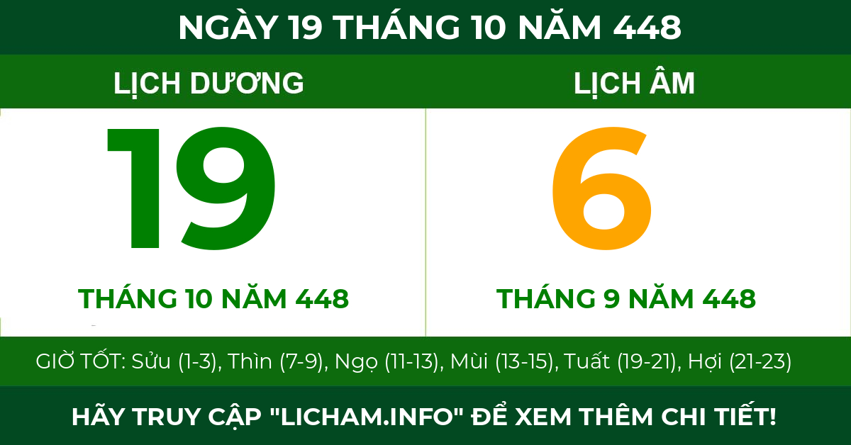 lịch âm ngày 19 tháng 10 năm 448