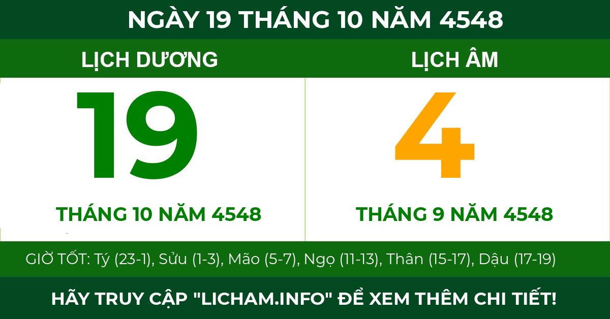lịch âm ngày 19 tháng 10 năm 4548