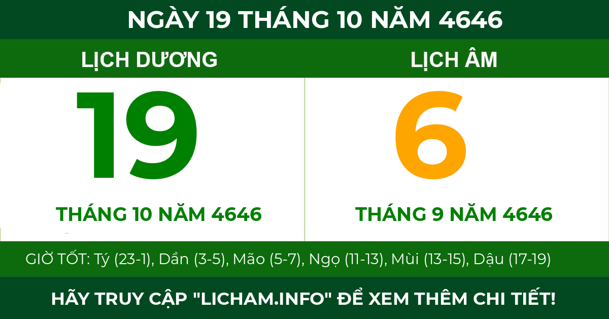 lịch âm ngày 19 tháng 10 năm 4646