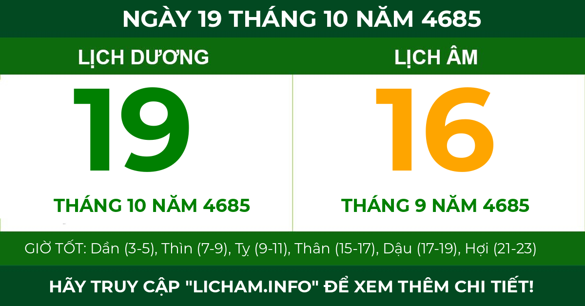 lịch âm ngày 19 tháng 10 năm 4685