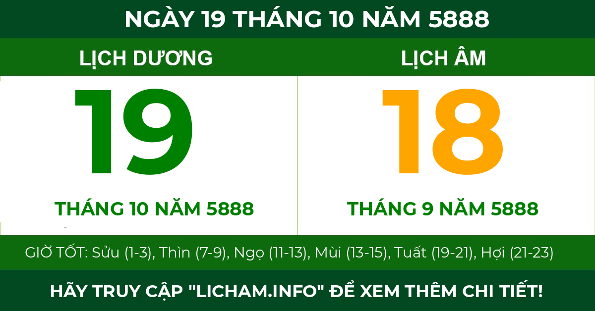 lịch âm ngày 19 tháng 10 năm 5888