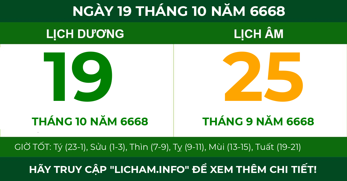 lịch âm ngày 19 tháng 10 năm 6668