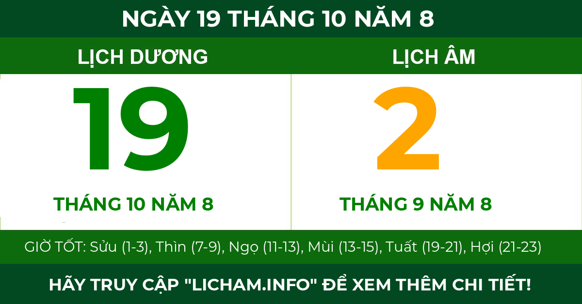 lịch âm ngày 19 tháng 10 năm 8