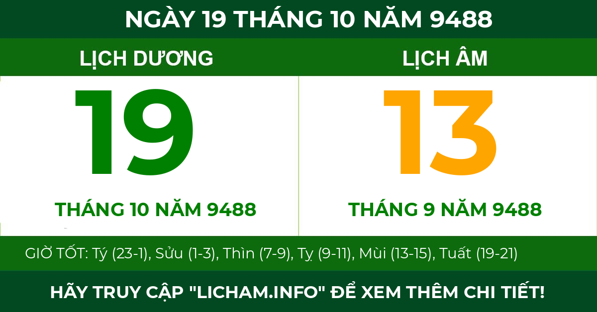 lịch âm ngày 19 tháng 10 năm 9488