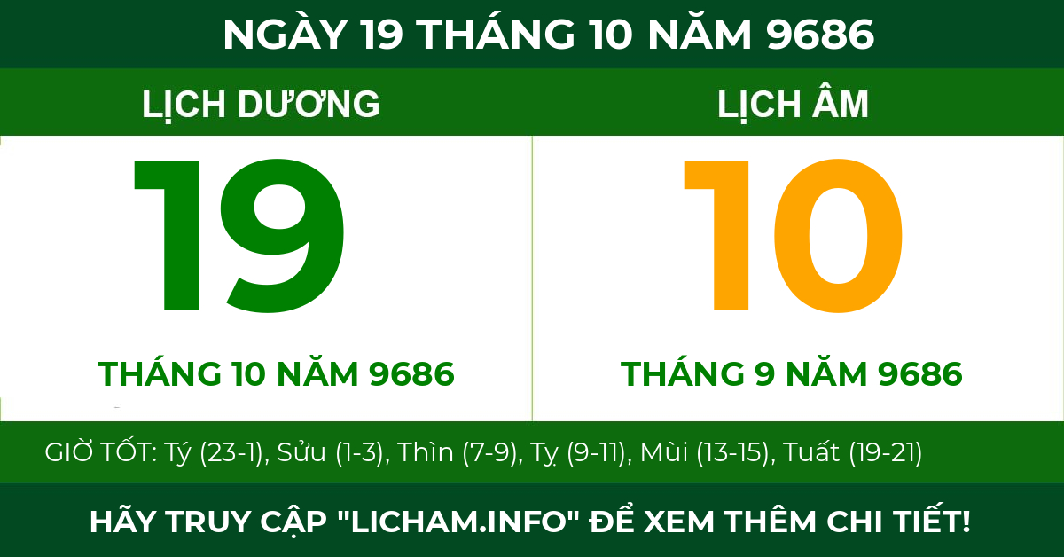 lịch âm ngày 19 tháng 10 năm 9686