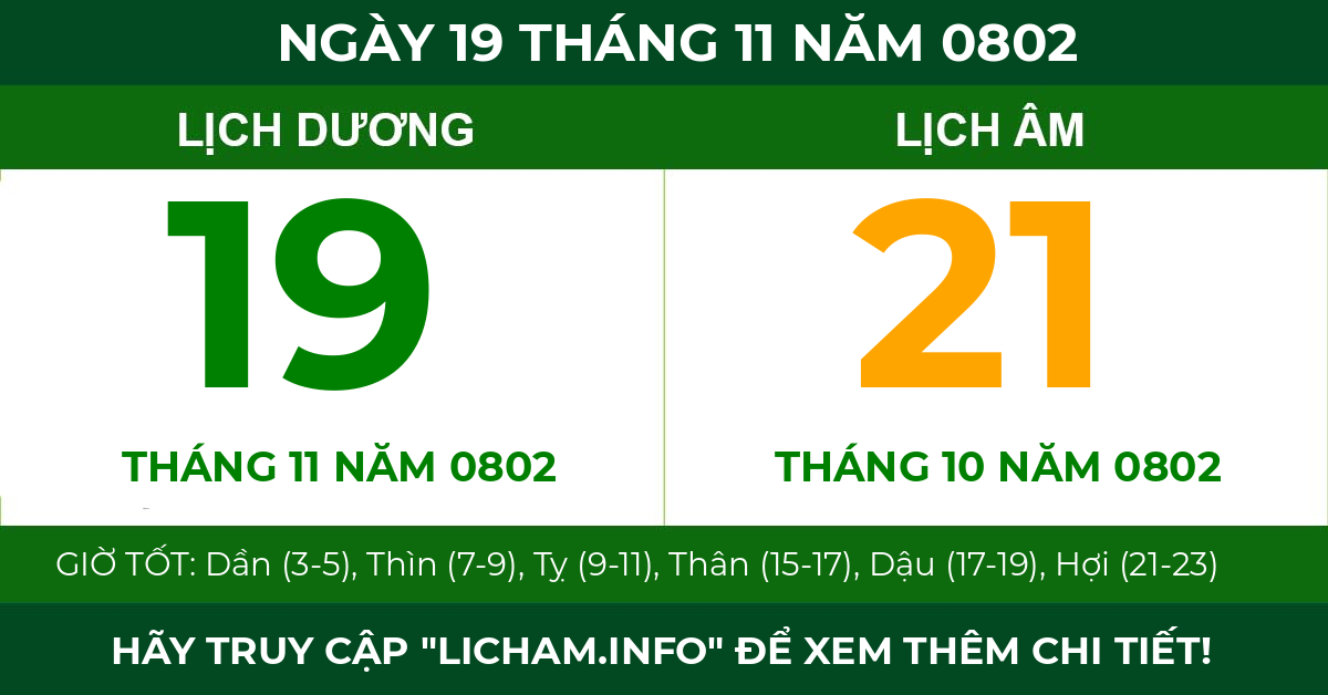 lịch âm ngày 19 tháng 11 năm 0802