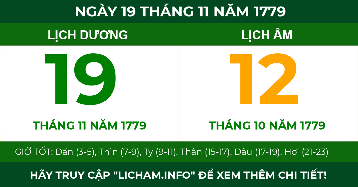 lịch âm ngày 19 tháng 11 năm 1779