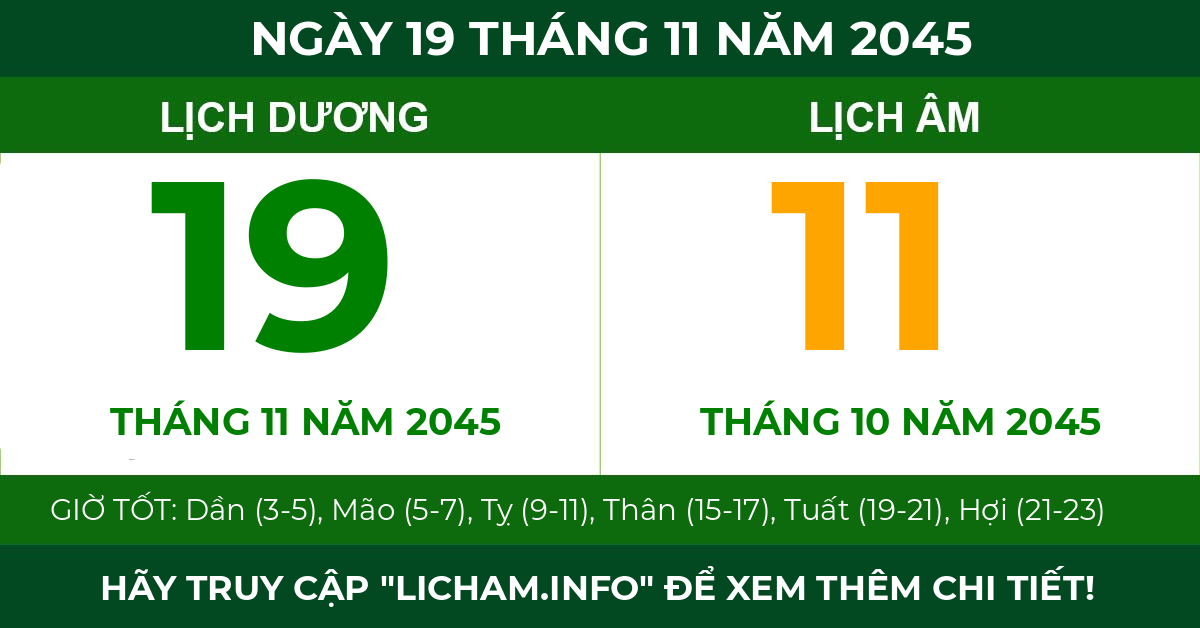 lịch âm ngày 19 tháng 11 năm 2045