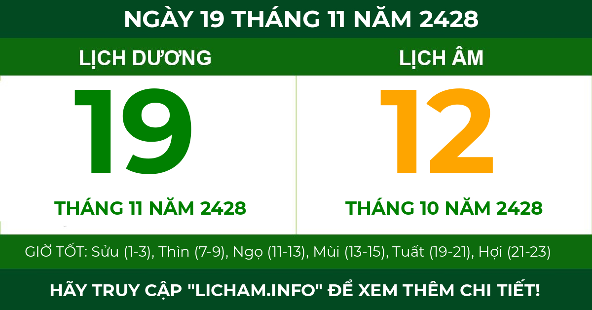 lịch âm ngày 19 tháng 11 năm 2428