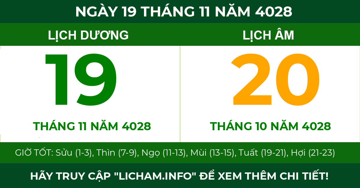 lịch âm ngày 19 tháng 11 năm 4028