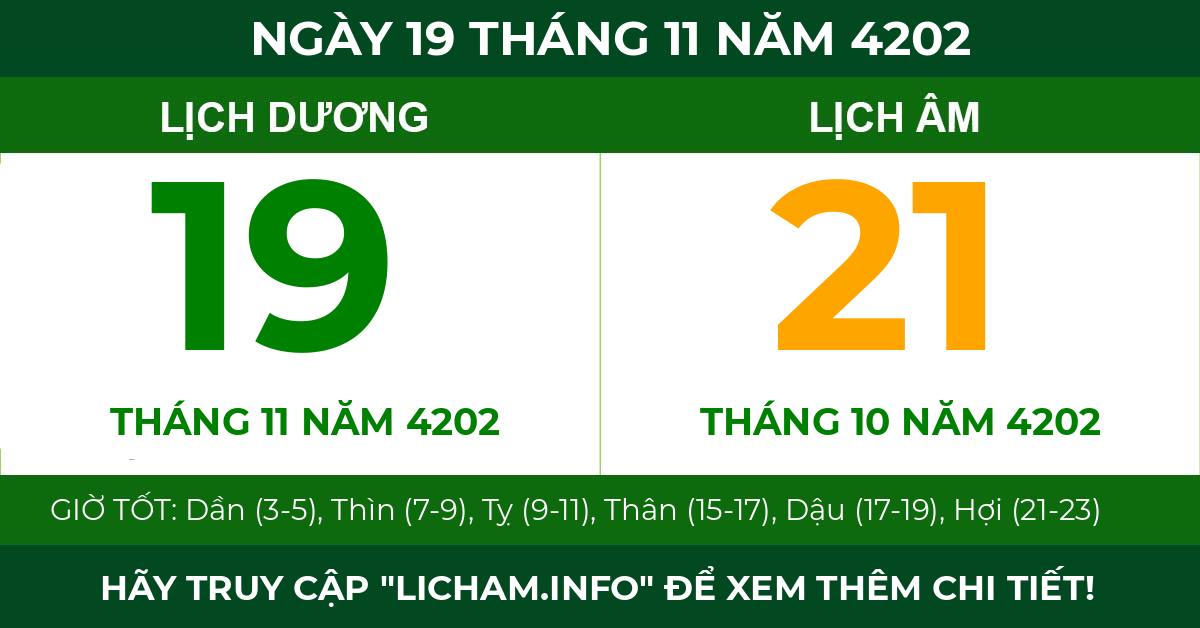 lịch âm ngày 19 tháng 11 năm 4202