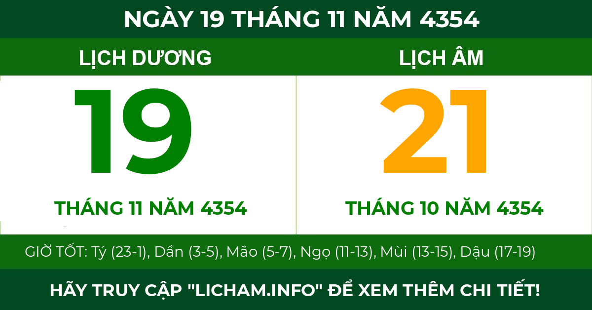 lịch âm ngày 19 tháng 11 năm 4354