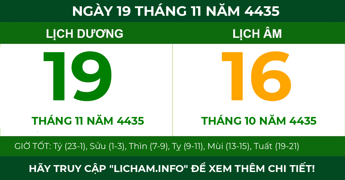 lịch âm ngày 19 tháng 11 năm 4435