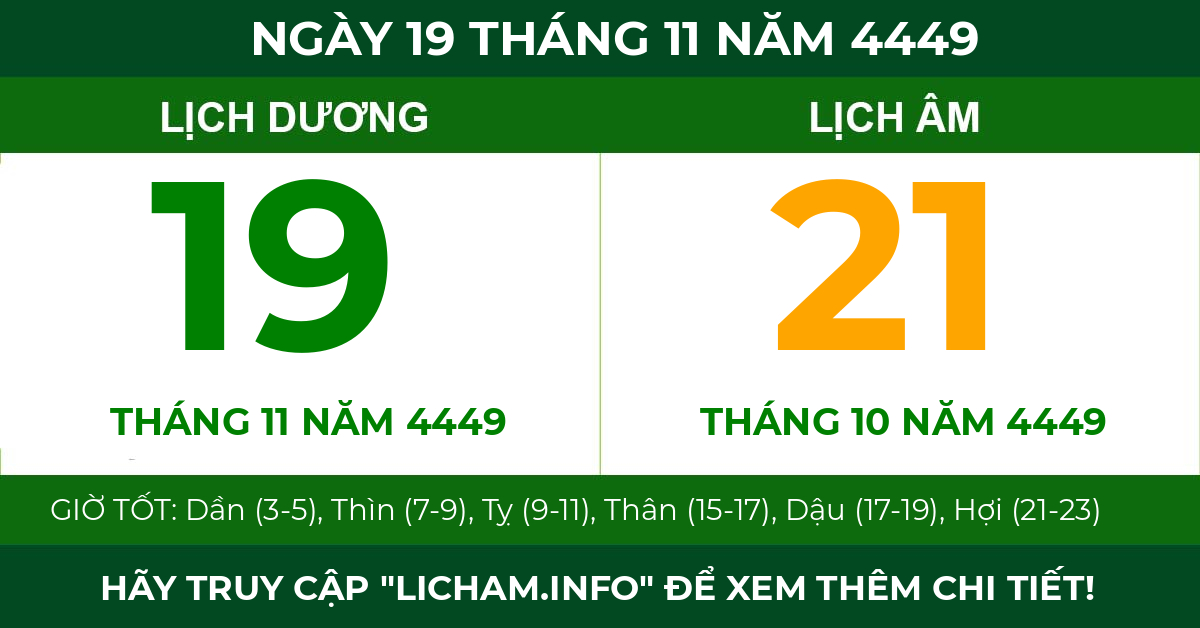 lịch âm ngày 19 tháng 11 năm 4449