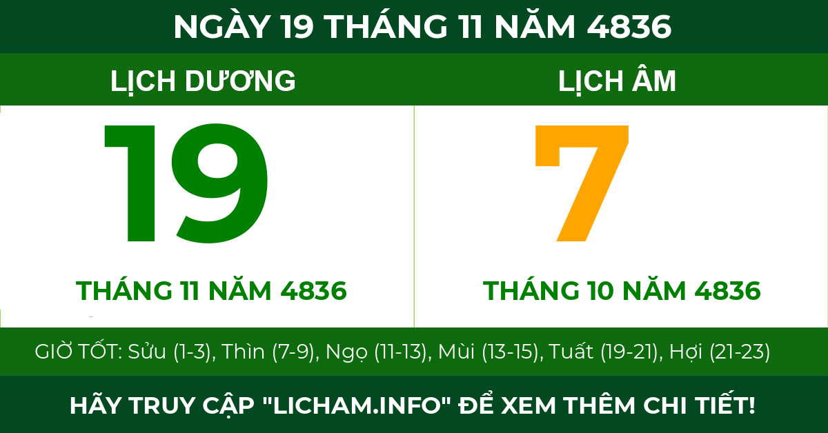 lịch âm ngày 19 tháng 11 năm 4836