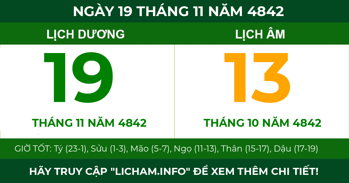 lịch âm ngày 19 tháng 11 năm 4842